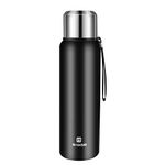 Insulated Vacuum Thermo Bottle 33oz with Cup lid Leakproof Stainless Water Flask for Coffee hot and Cold Drink.(Black,1000ml)