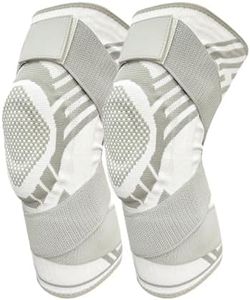 XINGJIEYUN Knee joint bracket, Breathable Elastic Compression Knee Pad with Bilateral Spring-Supported Patella Gel Pads. High durability and performance suitable for jiu-jitsu, Muay Thai, wrestling, volleyball, running, cycling. Unisex (White*2, Large)