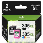 305 Ink Cartridges Black and Colour, 305XL Ink Cartridges High Yield Remanufactured for HP 305, 305 Ink for DeskJet 2710 2720 2700 2724 Plus 4120 Envy 6000 6020 6032 6010 6055 Pro 6430 6400 (2-Pack)