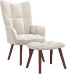 DESIGNER LIBRARY- Stafford Accent Chair with Metal Legs and Ottoman | Modern Armchair for Living Room Sofa | Lounge Chair | Fancy Chairs for Bedroom (White)