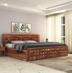 SONA ART & CRAFTS Sheesham Wood King Size Bed with Box Storage | Solid Wooden King Size Cot | Double Bed Furniture for Bedroom Living Room Home - (Honey Finish) K_15