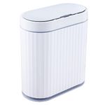 ELPHECO Bathroom Trash Can - 9.5 Litres Waterproof Sensor Trash Can, 2.5 Gallon Motion Sensor Trash Can, Slim Garbage Bin for Narrow Kitchen and Office Use, White with Grey Trim