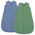 Unnivoll Baby Sleeping Bag 1.5 Tog with Plush Dots Sleep Bag 2 Pack Baby Sleep Sack Wearable Blanket for Newborn Infant 6-12 Months Blue&Green
