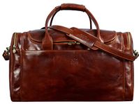 Full Grain Leather Duffle Travel Bag Overnight Carry On Luggage Weekend Bag Large - Time Resistance (Brown)