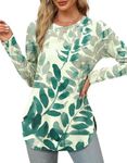 XIEERDUO Tunic Tops for Women Loose Fit Dressy Long Sleeve Tops Basic Round Neck Fall Clothes Blue Leaf L