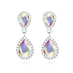 Iridescent AB Rhinestone Teardrop Dangle Earrings Aurora Borealis Bling Crystal Tear Drop Earrings for Dance Prom Pageant Jewelry