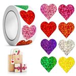 Tecokart® 500 PCS Love Stickers, Self Adhesive Glittery Heart Stickers 8 Colours Sticker Paper Sticker Labels, Stickers for Kids Rewards, Chart Decorations, Gift wrapping, DIY Decorative Stickers Roll