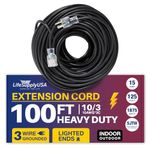100ft Power Outdoor Extension Cord & Indoor - Waterproof Electric Drop Cord Cable - 3 Prong SJTW, 10 Gauge, 15 AMP, 125 Volts, 1875 Watts, 10/3 ETL Listed, by LifeSupplyUSA - Black (1 Pack)