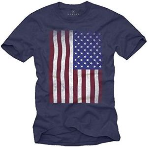 MAKAYA USA T-Shirt Vintage Uomo - Maglietta Bandiera Americana Blu XL