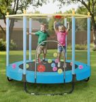 Homegroove 60" Trampoline for Kids, 5FT Toddler Trampoline Outdoor Indoor with Safety Enclosure Net, Jumping Mat with Basketball Hoop, Birthday Gifts for Children (Blue)