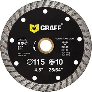 GRAFF 4 ½ Inch Diamond Blade for Angle Grinder - Diamond Cutting Wheel for Cutting Stone, Marble, Granite, Brick, Masonry, Paving Flag, Concrete - Turbo Diamond Saw Blades - 115 mm