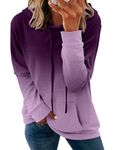 onlypuff Plus Size Women Hoodie Sweatshirt Drawstring Casual Tunic Tops Pullover with Pocket Purple 3XL