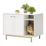 Hzuaneri Cat Litter Box Enclosure, Hidden Litter Box Furniture, Wooden Pet House Side End Table, Storage Cabinet Bench, Fit Most Cat and Litter Box, Living Room, Bedroom, White and Gold