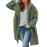 AMDOLE Clearance Store Women'S Pea Coat Casual Thicken Wool Single Breasted Blend Stand Collar Winter Long Wool Coat With Hood Coat Jacket Green 3Xl