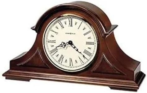 Howard Miller Cedar Mantel Clock II 549-619 – Windsor Cherry Finish, Decorative Top Molding, Triangular Burl Overlays, Quartz, Triple-Chime Harmonic Movement