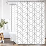 Riyidecor Clawfoot Tub Chevron Shower Curtain 180x70 Inch Bathtub All Around Wrap Around White Grey Gray Herringbone Round Freestanding Surround Oval Polyester Fabric Extra Wide with 32 Metal Hooks