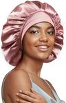 22 Momme 100% Real Mulberry Silk Bonnet for Sleeping Women, Large Hair Care Bonnet for Long Curly Hair, Double Layer Silk Hair Wrap with Soft Elastic Band, Non-Slip Sleep Cap, Pink