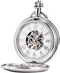 Treeweto Men's Pocket Watches Smooth Silver Antique Mechanical Pocket Watch for Men Women with Chain