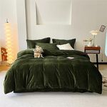 Luxlovery Army Green Velvet Comforter Set Full Dark Green Flannel Bedding Comforter Set Blackish Green Minimalist Bedding Set Heavyweight Soft Blanket Quilts Modern Winter Warm Comforter Set