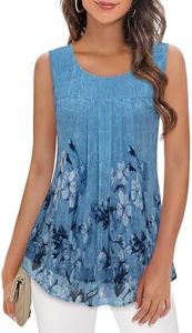 Timeson Tunic Tops for Leggings for Women,Summer Loose Fit Dressy Shirts Flowy Ladies Sleeveless Blouse for Office Work Business Casual Tank for Women Floral Double Layered Multi-blue Small