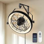 23" Wall Mount Fan with Remote App Control, Quiet 6 Speed Wall Mounted Fan with Light and Timer, 3 Color Dimmable, 360° Adjustable Tilt Plug in Ceiling Fan for Garage, Home, Greenhouse, Patio