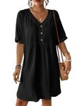 Bsubseach Bathing Suit Cover Up for Women Black Dress V Neck Short Bikini Cover Up Summer Dress L