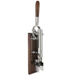 BOJ Traditional Wall-Mounted Wine Bottle Opener, Corkscrew, Chrome-Plated with Wood Backing