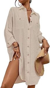 Bsubseach Swimsuit Women Cover Up Button Down Beach Shirt Dress Bathing Suit Cover Up Resort Wear Apricot M