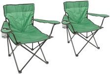 2X Matt Black/Green Folding Canvas Camping Chairs - Adults Foldable Portable Lightweight Outdoor Fishing Garden Beach Chairs - by Harbour Housewares