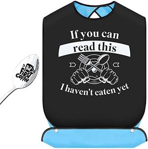 FreeNFond Funny Adult Bibs for Men Women Elderly Eating Clothing Protectors with Crumb Catcher and Coffee Spoon Gag Gifts (Read)