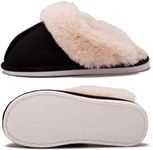 Womens Mens Slippers Memory Foam - Clog Slipper Comfort Fuzzy Plush Lining Slip On House Shoes Indoor Outdoor BLACK Size 40/41…