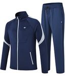 MoFiz Men's Sweatsuit 2 Pieces Tracksuit Athletic Sports Casual Full Zip Long Sleeve,Navy/Gray XX-Large