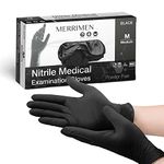 Merrimen Nitrile Gloves - BLACK | Disposable – Box of 100 | Medium Ambidextrous Nitrile Gloves | Latex & Powder Free | For Safe Hands Against Allergies