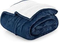 Utopia Bedding Sherpa Blanket Queen Size [Navy, 90x90 Inch] - 480GSM Thick Warm Plush Fleece Reversible Winter Blanket for Bed, Sofa, Couch, Camping and Travel