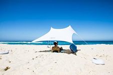 OZoola Beach Sunshade | Tent with Sandbags UPF 50+ UV Protection | Shade Canopy with 2 Lightweight Aluminum Poles, 4 Sandbag Anchors | Light Grey