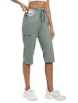 MoFiz Capri Pants for Women Capri Cargo Pants for Women Quick Dry Lightweight Outdoor Casual Gray Green Large