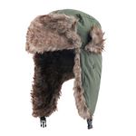 MEOKEY Trapper Hat with Ear Flaps Unisex Faux Fur Waterproof Winter Hunting Hat Army,Green