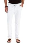 Sailwind Men's Drawstring Casual Summer Beach Loose Trousers Linen Pants with Elastic Waistband Pure White-US 36