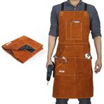 Leather Welding Apron, QeeLink Heat & Flame-Resistant Heavy Duty Work Apron with 6 Tool Pockets - Cross Back Adjustable M to XXL for Men (24 x 36 inch)