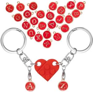 HOMQYTE Personalized Heart Keychain Set of 2 Bricks with 26 Letters Matching Keychains for Couples Friends Gifts Souvenir, Red, 1Set