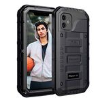 Mitywah Waterproof Case for iPhone 11, Heavy Duty Durable Metal Full Body Protective Case Built-in Screen Protection Waterproof Shockproof Dustproof Rugged Military Grade Defender, Black