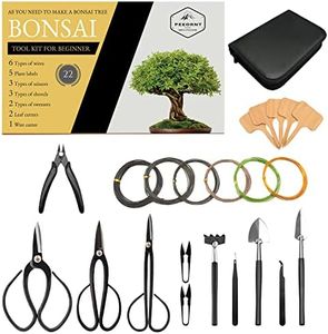 PEEORNT Bonsai Tree Tools Kit, 22 PCs Bonsai Tools Set High Carbon Steel Trimming Tools Set Include Pruning Shears, Cutters, Training Wires, Bonsai Grooming Care Kit for Beginner Gardening Gifts