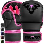 Islero Fitness Matte Black MMA Gloves Martial Arts Mitts Grappling Sparring Men Muay Thai Cage Fighting Boxing Combat Sports Women pink UFC Punching Bag Training (Pink, Medium)