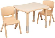 Flash Furniture Emmy 21.875"W x 26.625"L Rectangular Natural Plastic Height Adjustable Activity Table Set with 2 Chairs