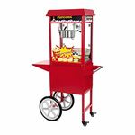 Royal Catering Stainless Steel Popcorn Maker with Wheels, 8 oz, Red - RCPW-16E