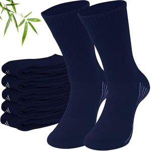Sunew 6 Pairs Viscose Made from Bamboo Socks Mens, Long Comfort Sport Crew Lightweight Cushioned Non-Skid Socks for Cycling Basketball Hiking Trekking Navy Blue M