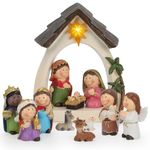 Christmas Nativity Set with LED Light Resin Nativity Scene,Including Manger and 11 Nativity Figurines Cute for Table Decor,Nativity Set For Kids