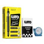 Bundle of Listo 1620 Marking Pencil/ Grease Pencils / China Marking Pencils / Wax Pencils - Black, Box of 12 With 72 Refills With Bonus Magnetic Memo Clip