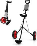 COSTWAY Folding Golf Push Pull Cart, Lightweight 2 Wheels Golfs Bag Trolley with Convenient Handle, Scoreboard Holder and Foot Brake (Red)