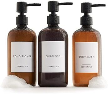 Stylish Shampoo and Conditioner Dispenser Set of 3 - Modern 21oz Shower Soap Bottles with Pump and Labels - Easy to Refill Body Wash Dispensers for an Instant Bathroom Decor Upgrade